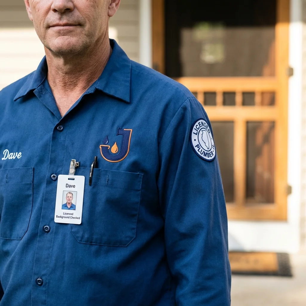 Licensed plumber showing ID badge in Fultondale, AL