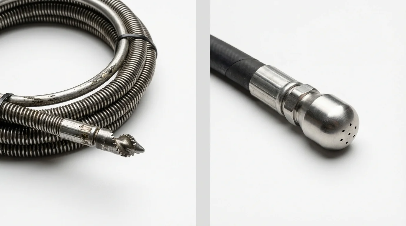 Drain snake cable and hydro jetting nozzle used for drain cleaning in Fultondale, AL