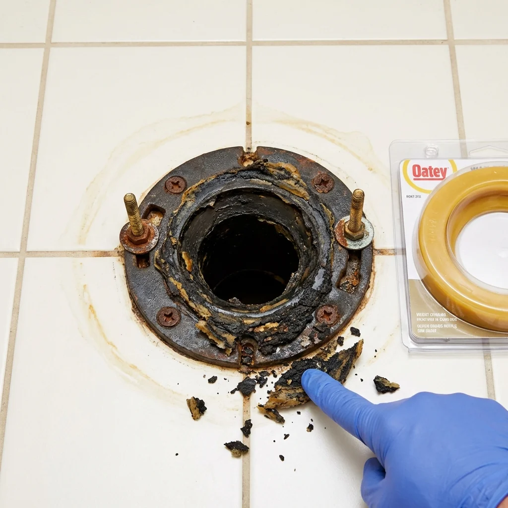 Failed wax ring showing water seepage at the base of a toilet in a Fultondale, AL home